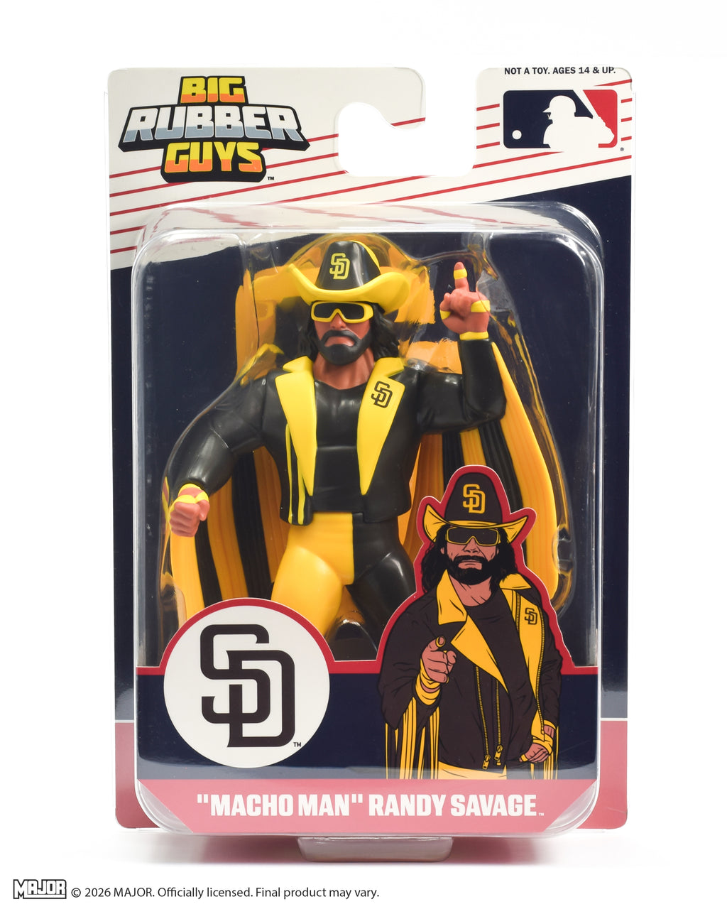 "Macho Man" Randy Savage MLB Padres Big Rubber Guy Action Figure, 1980s Retro 8" Collectible Toy
