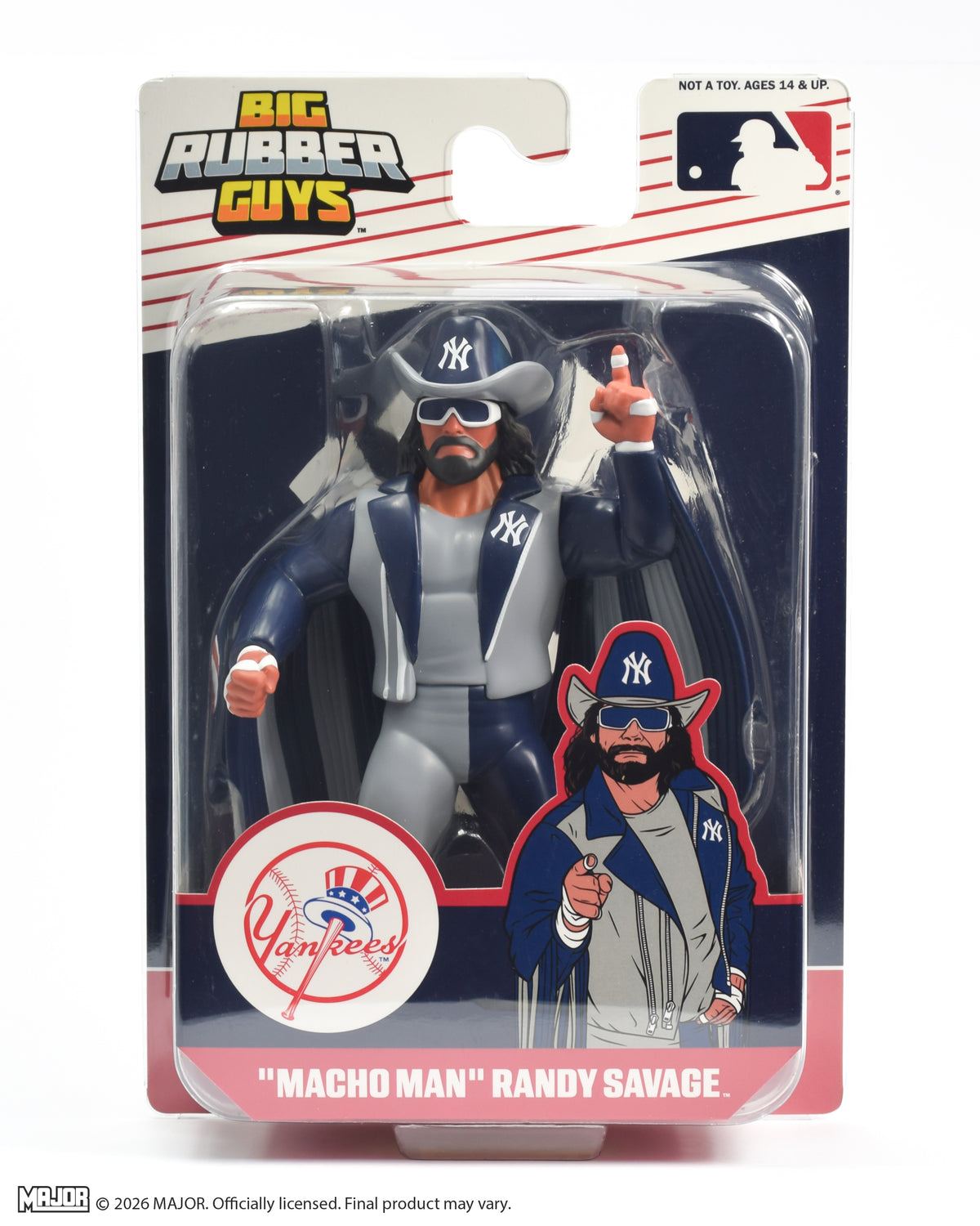 "Macho Man" Randy Savage MLB New York Yankees Big Rubber Guy Action Figure, 1980s Retro 8" Collectible Toy
